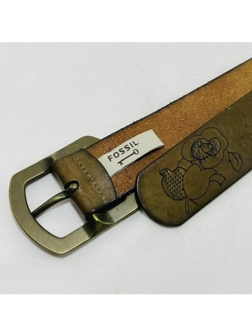 Fossil Genuine Leather Belt Size M Retro Flower Western Cowboy Cowgirl Brown Hip